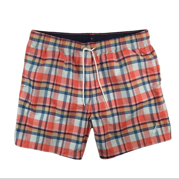 SH340 Mens NAUTICA Designer Preppy Plaid Lined Swim Trunks XL - Picture 1 of 6